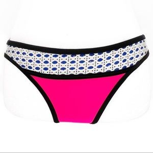 NEW TiniBikini Hot Pink White Blue Black Lattice Waist Detail Bikini Bottoms L